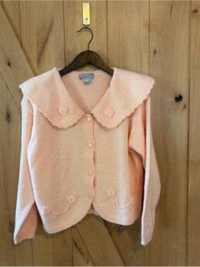 Vintage Embroidered Sailor Collar Pink Cardigan Sweater Floral Kawaii Fairy L